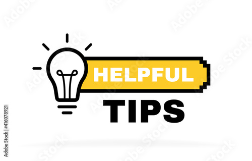 Helpful tips label design with light bulb and rays. Banner design for business and advertising. Vector illustration