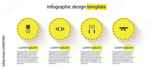 Set Medal, Boxing belt, Jump rope and Black karate. Business infographic template. Vector.