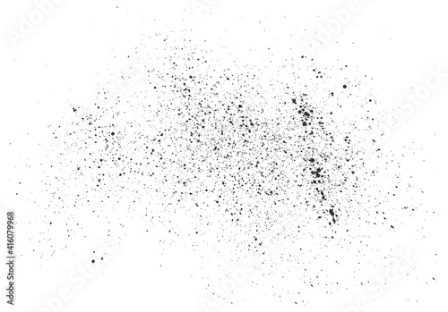 Paint splatter background. Black vector paint drops splatter. Dust overlay distress grain. Black paint splatter. Ink blots. Dust particles drizzle texture. Grunge urban backdrop. Vector illustration