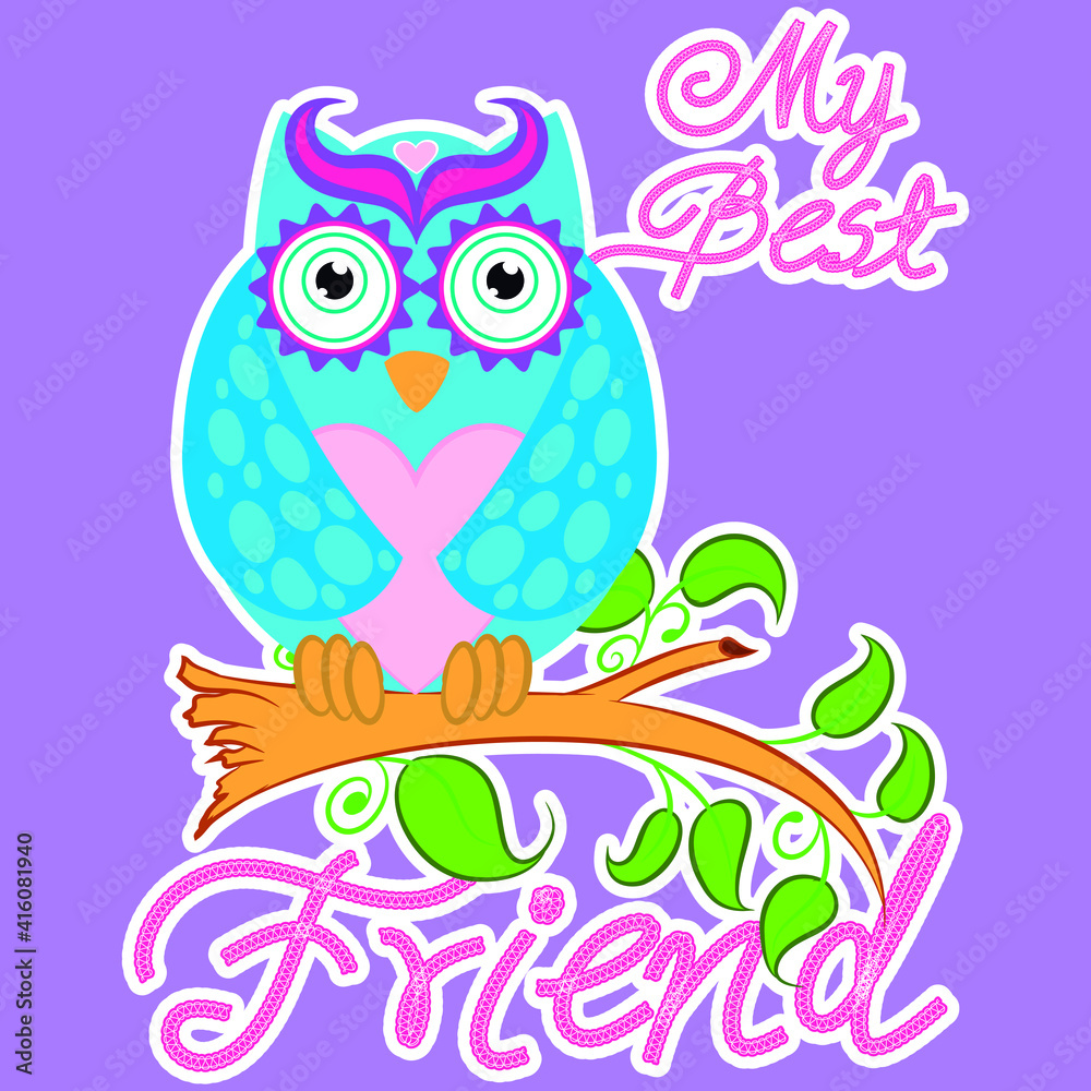 Naklejka premium Illustration vector cute Owl with background for fashion design