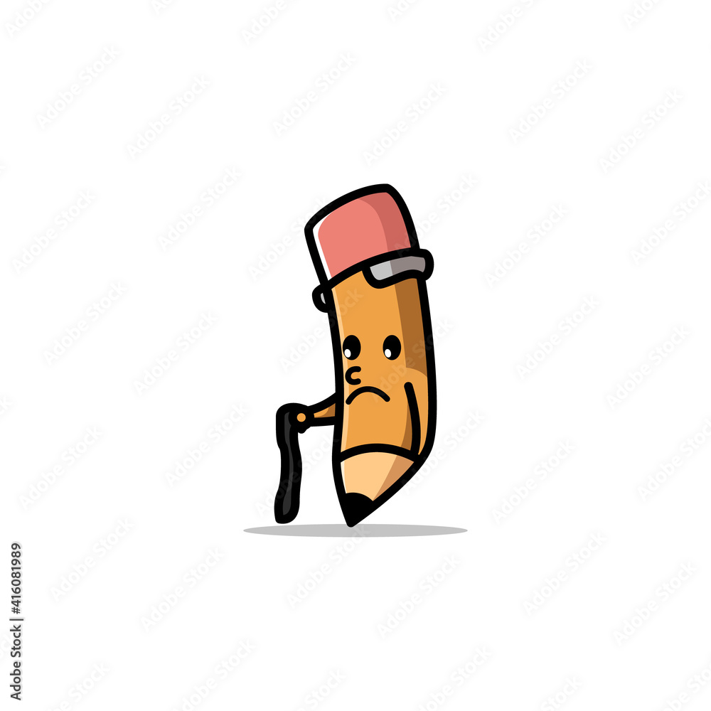 Naklejka premium Cute Old Pencil Vector Illustration Mascot Design Character.
