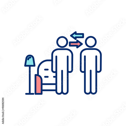 Hospitality exchange RGB color icon. Home stay feature. Staying in local house and apartment. Accommodation sharing. Hospitality services. Homestay. Sharing economy. Isolated vector illustration