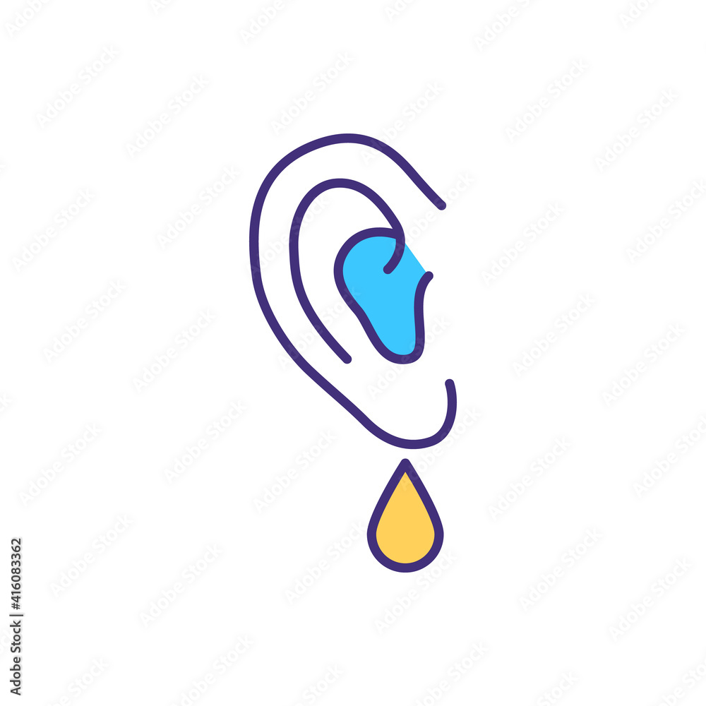 Ear infection RGB color icon. Inflammation and fluid buildup ...
