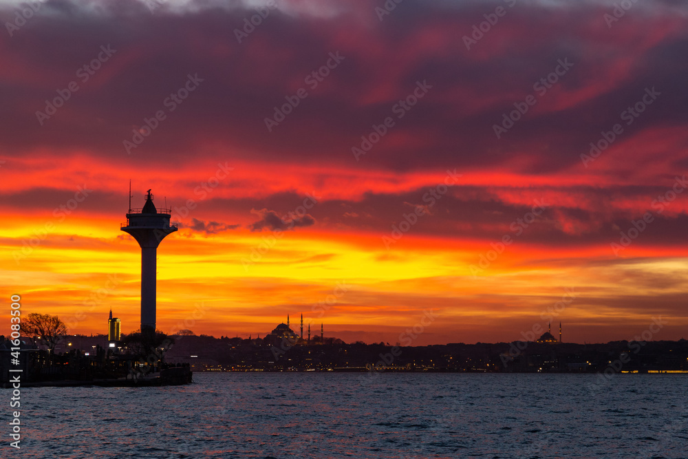 Sunset sky over Bosphorus. Istanbul. Turkey.