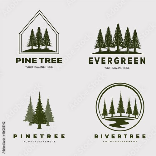 pine tree forest set logo vector illustration design