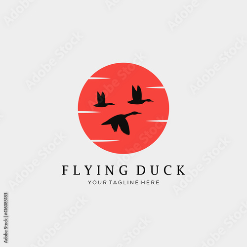 japan sunset flying duck logo vector illustration design