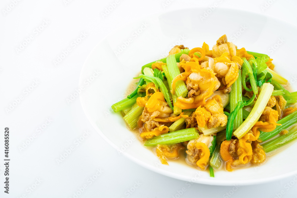 Chinese food, a dish of fried scallop meat with celery
