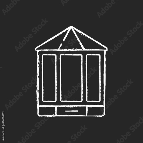 Bay and bow windows chalk white icon on black background. Extending beyond exterior wall. Window space projecting outward. Increasing wall surface area. Isolated vector chalkboard illustration