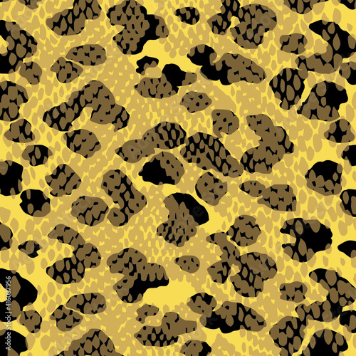 Abstract animal skin leopard seamless pattern design. Jaguar, leopard, cheetah, panther fur. Seamless camouflage background for fabric, textile, design, cover, wrapping.