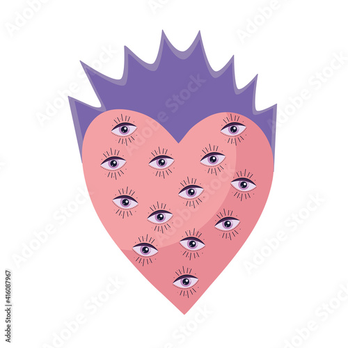 heart with eyes pattern esoteric isolated icon vector illustration design