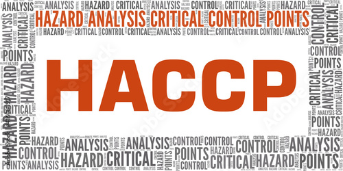 HACCP - Hazard Analysis Critical Control Points vector illustration word cloud isolated on a white background.