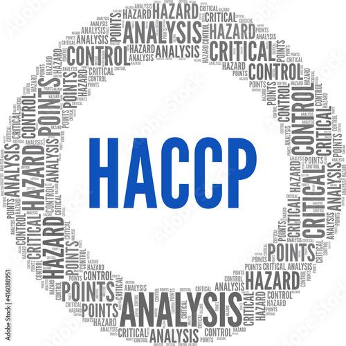 HACCP - Hazard Analysis Critical Control Points vector illustration word cloud isolated on a white background.