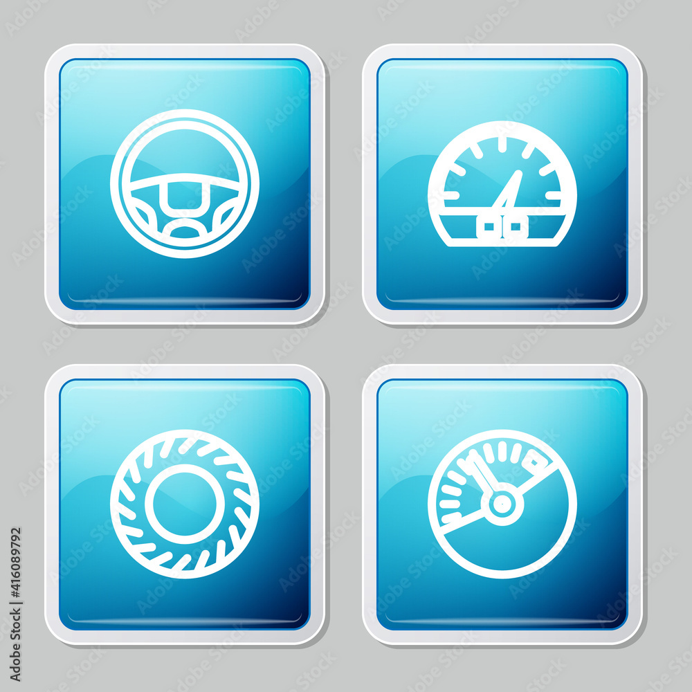 Set line Steering wheel, Speedometer, Car tire and icon. Vector. Set line Steering wheel, Speedometer, Car tire and icon. Vector.