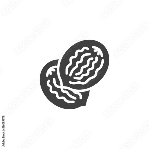 Nutmeg seed vector icon. filled flat sign for mobile concept and web design. Nutmeg nut glyph icon. Symbol, logo illustration. Vector graphics