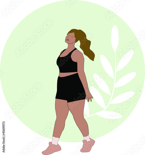 Yoga, sport girl illustration, curvy woman vector. Body type, beauty, body positive concepts. Vector
