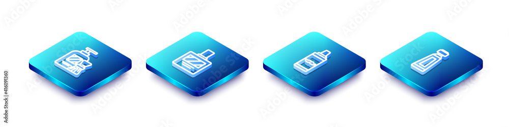 Set Isometric line Shaving gel foam and brush, Aftershave, and Cream or lotion cosmetic tube icon. Vector. Set Isometric line Shaving gel foam and brush, Aftershave, and Cream or lotion cosmetic tube icon. Vector.