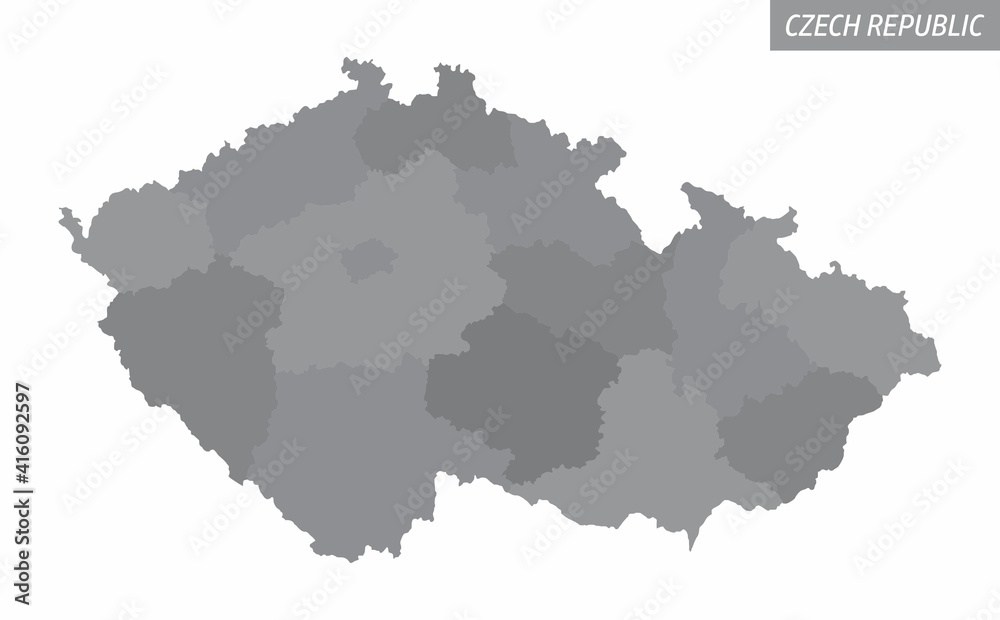 The Czech Republic isolated map divided in grayscale areas