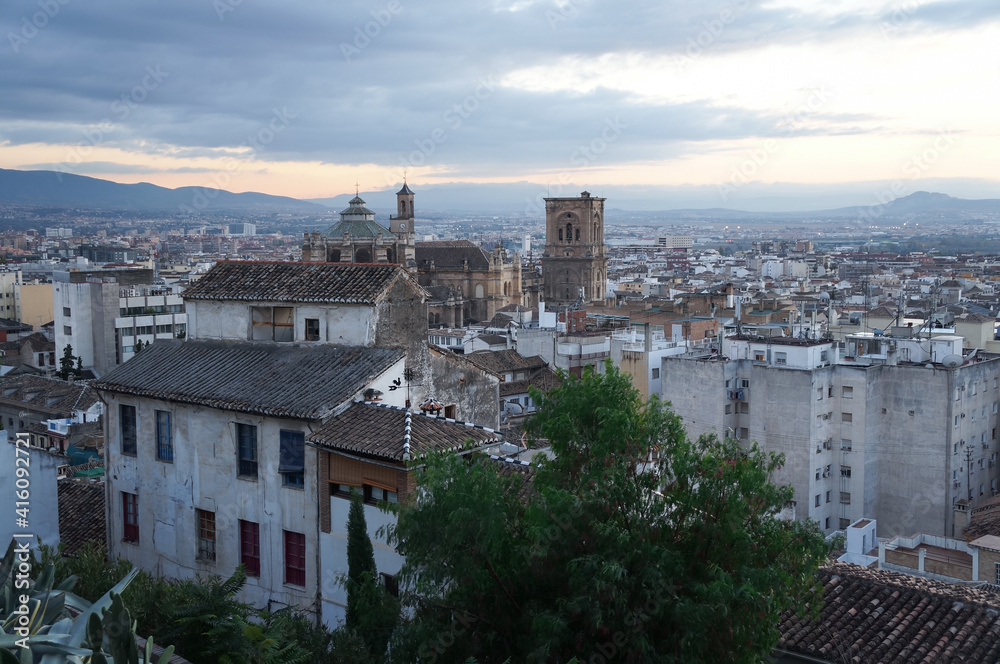 View on Granada from Albaicin on sunset, Spain