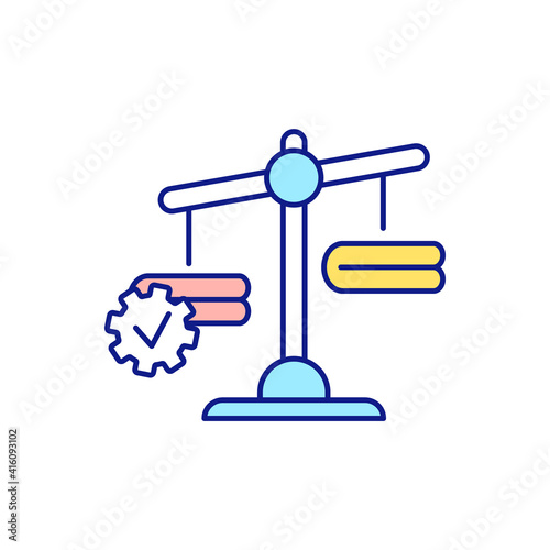 Making decision to discard old and favourite things RGB color icon. Weighted decision. Decluttering and cleaning. Leaving useful items. Clutter and mess. Isolated vector illustration