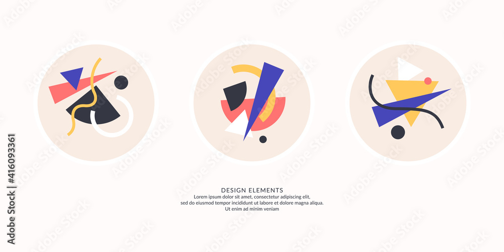 Abstract elements in retro style, a template for your design. A set of geometric compositions. Abstract elements in retro style, a template for your design. A set of geometric compositions.