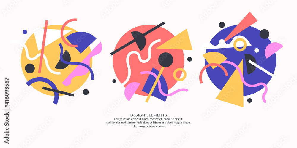 Abstract elements in retro style, a template for your design. A set of geometric compositions.