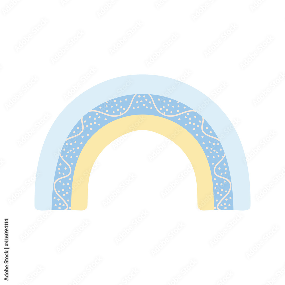 Rainbow in hand drawn style isolated on white background for kids. Cute illustration in for posters, prints, cards, textiles, apparel. Vector