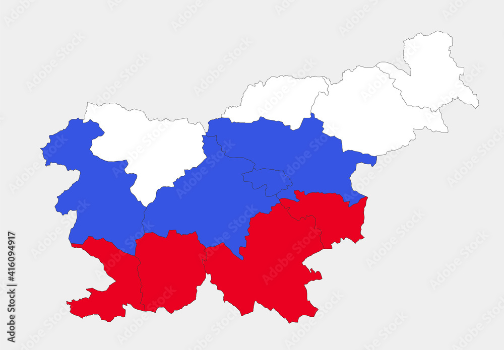 Map of the Slovenia in the colors of the flag with administrative divisions blank
