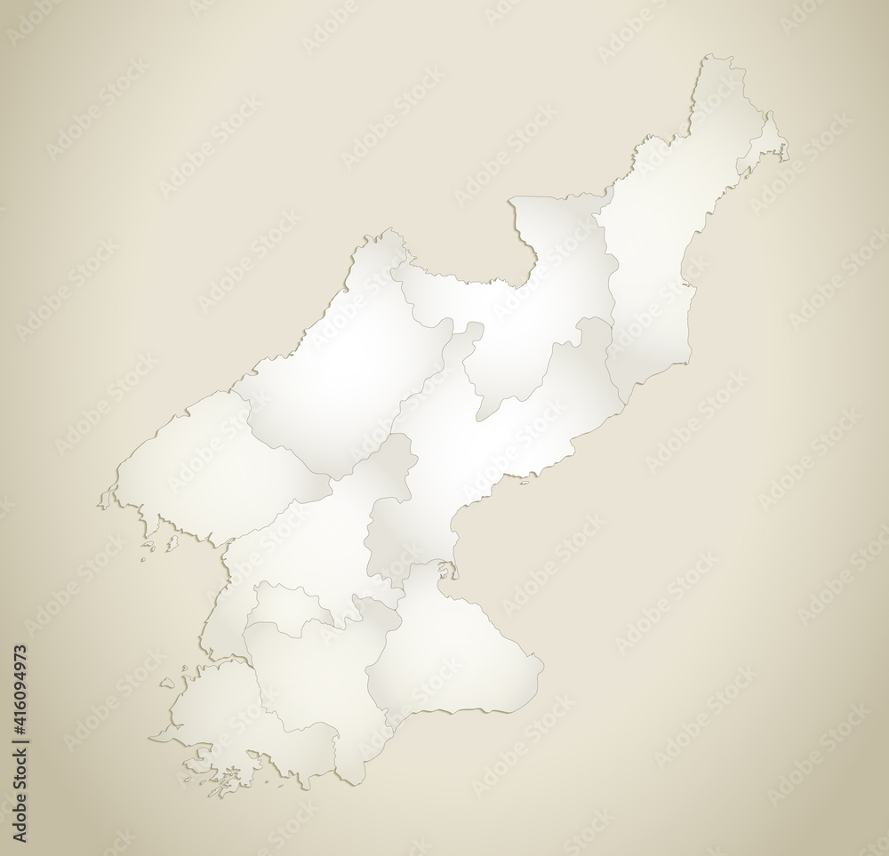North Korea map, administrative division, old paper background blank North Korea map, administrative division, old paper background blank