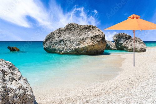 Fototapeta Naklejka Na Ścianę i Meble -  Megali Petra, wild beach on the Lefkada island, Ionian sea, Greece
