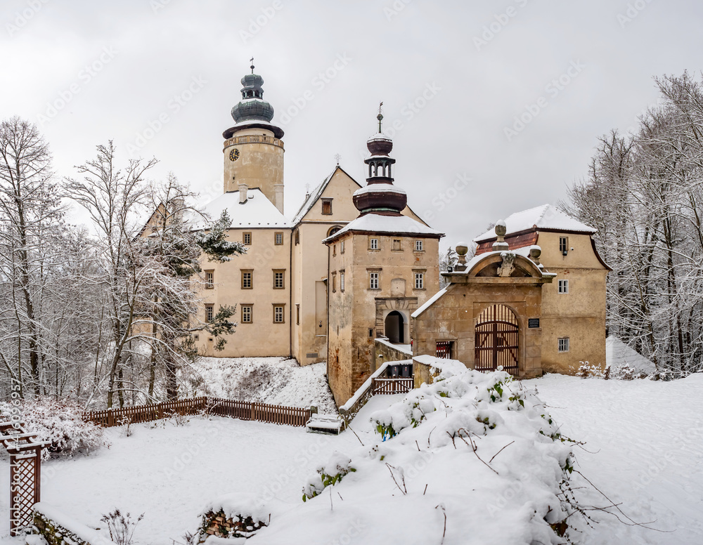 Winter Lemberk castle near Jablonne v Podjestedi, Northern Bohemia,