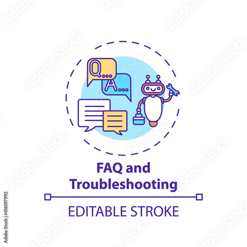 FAQ and troubleshooting concept icon. Online library helpline idea thin line illustration. Solving technicals problems. Free access. Vector isolated outline RGB color drawing. Editable stroke