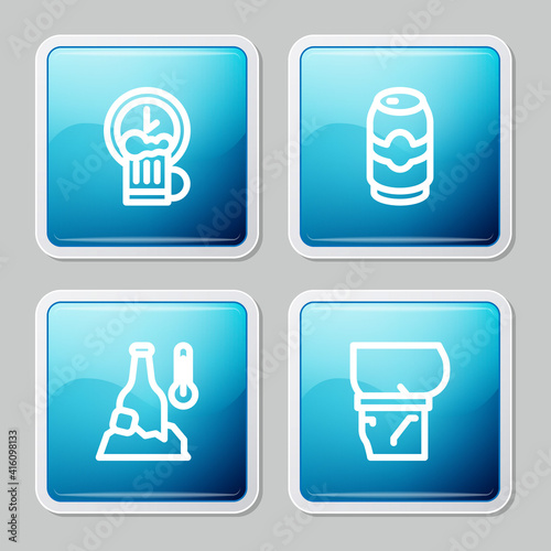 Set line Happy hour, Beer can, Cold beer bottle and belly icon. Vector.