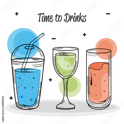 bundle of three drinks set icons vector illustration design