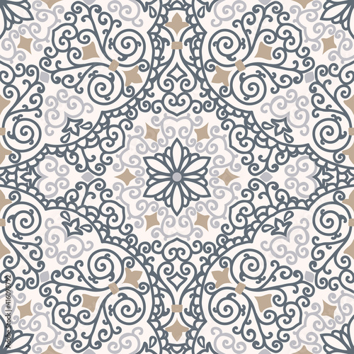 Seamless colorful pattern with mandala. Vintage decorative element. Hand drawn pattern in turkish style. Islam, Arabic, Indian, ottoman motif. Vector illustration.