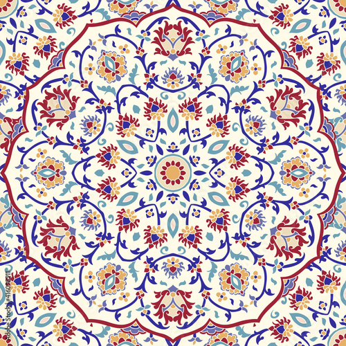 Seamless colorful pattern with mandala. Vintage decorative element. Hand drawn pattern in turkish style. Islam  Arabic  Indian  ottoman motif. Vector illustration.