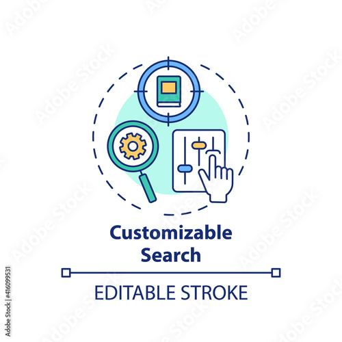 Customizable search concept icon. Online library search options idea thin line illustration. Friendly searching interface. Vector isolated outline RGB color drawing. Editable stroke