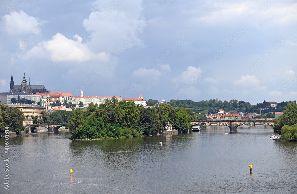 Old town Prague cityscape Vltava riverside  Czech republic