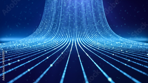 abstract internet data light stripe flowing in cyberspace, network information communication technology concept, neon curve line moving in motion