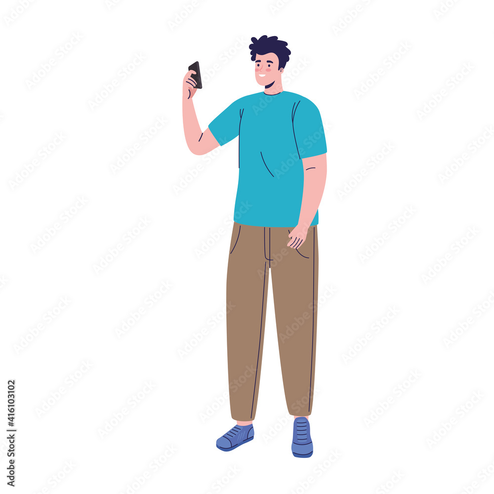 young man using smartphone device vector illustration design young man using smartphone device vector illustration design