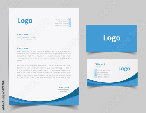 Corporate Letterhead and Business Card Set, Elegant and minimalist style business template design and Stationery set. Full Vector.