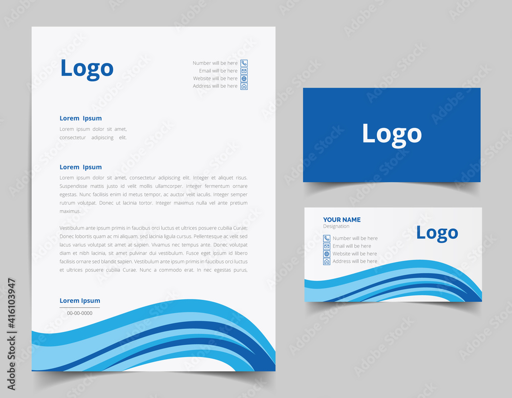 Corporate Letterhead and Business Card Set, Elegant and minimalist style business template design and Stationery set. Full Vector.