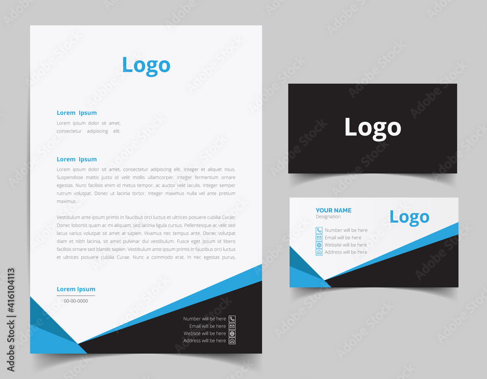 Corporate Letterhead and Business Card Set, Elegant and minimalist style business template design and Stationery set. Full Vector. Corporate Letterhead and Business Card Set, Elegant and minimalist style business template design and Stationery set. Full Vector.