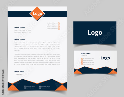 Corporate Letterhead and Business Card Set, Elegant and minimalist style business template design and Stationery set. Full Vector.
