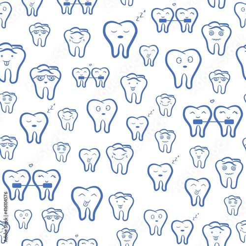 Seamless pattern with teeth illustration for children. Repetitive dental background about healthcare and oral hygiene for medical clinics.