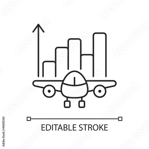 Aviation analytics chalk linear icon. Civil aviation management. Company budget optimization. Thin line customizable illustration. Contour symbol. Vector isolated outline drawing. Editable stroke