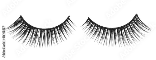 Black false eyelashes isolated on white background, clipping path