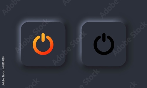 Power icon in neumorphism style. Power on off user Interface. On off buttons. User interface elements for mobile app. Vector. Neumorphic UI UX dark user interface web buttons