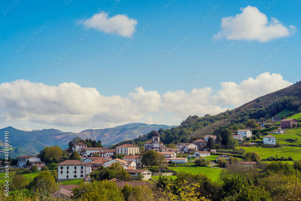 Panoramic landscape of the Basque country. Navarra landscape in the Basque Country. Euskal Herria landscape. Zugarramurdi