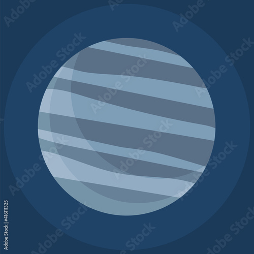 Cartoon fantastic planet on dark blue space background. Cosmic object solar system astronomical element. Space game element vector objects round shape. Celestial body in orbit around a star