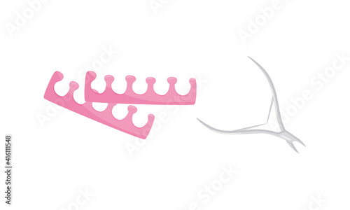 Manicure and Pedicure Tools with Toe Separator and Cuticle Nipper Vector Set